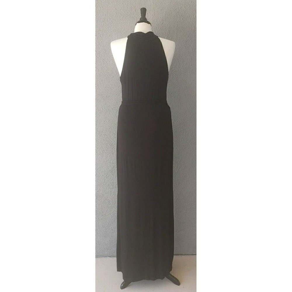 Tahari Pleated Halter Neck Sleeveless Black Jersey Maxi Dress Tie Waist Size M - Picture 2 of 6